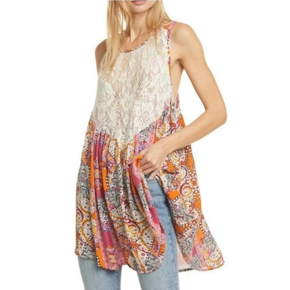 FREE PEOPLE Bohemian Lace and Paisley Top Or Dress